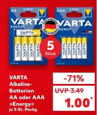 Kaufland VARTA Alkaline-Batterien AA oder AAA Energy je 5-St.-Packg Angebot