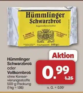 Famila Nord Ost Hümmlinger Schwarzbrot oder Vollkornbrot Angebot