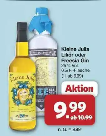 Famila Nord Ost Kleine Julia Likör oder Freesia Gin Angebot