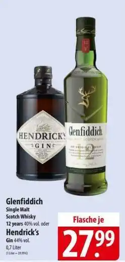 Famila Nord Ost Glenfiddich Single Malt Scotch Whisky 12 years or Hendrick’s Gin Angebot