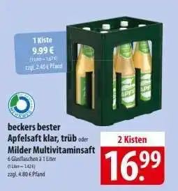 Famila Nord Ost beckers bester Apfelsaft klar, trüb oder Milder Multivitaminsaft Angebot