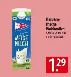 Famila Nord Ost Hansano frische Weidemilch Angebot