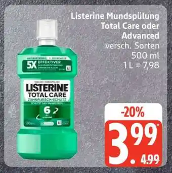 Edeka Listerine Mundspülung Total Care oder Advanced Angebot