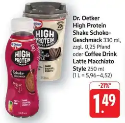 Edeka Dr. Oetker High Protein Shake Schoko-Geschmack / Coffee Drink Latte Macchiato Style Angebot