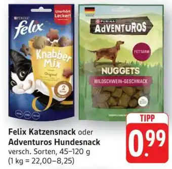 Edeka Felix Katzensnack oder Adventuros Hundesnack Angebot