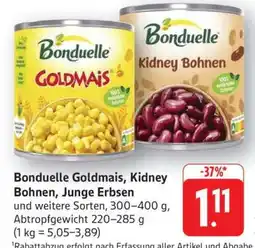Edeka Bonduelle Goldmais, Kidney Bohnen, Junge Erbsen Angebot