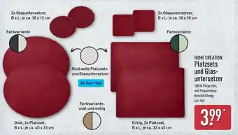 Aldi Nord HOME CREATION Platzsets und Glasuntersetzer Angebot