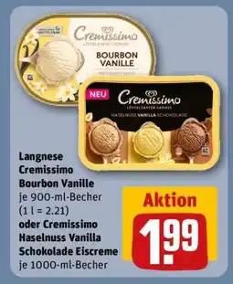REWE Langnese Cremissimo Bourbon Vanille oder Cremissimo Haselnuss Vanilla Schokolade Eiscreme Angebot
