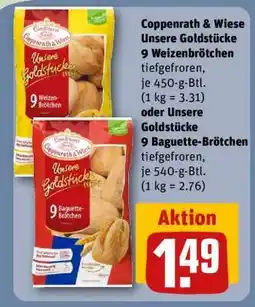REWE Coppenrath & Wiese Unsere Goldstücke 9 Weizenbrötchen oder Unsere Goldstücke 9 Baguette-Brötchen Angebot