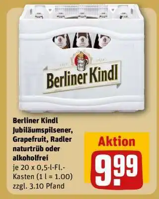 REWE Berliner Kindl Jubiläumspilsener, Grapefruit, Radler naturtrüb oder alkoholfrei Angebot