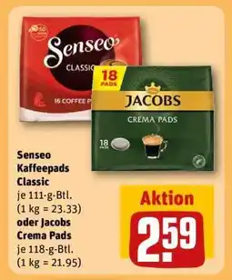 REWE Senseo Kaffeepads Classic oder Jacobs Crema Pads Angebot