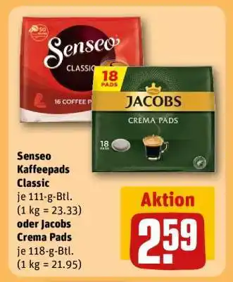 REWE Senseo Kaffeepads Classic oder Jacobs Crema Pads Angebot