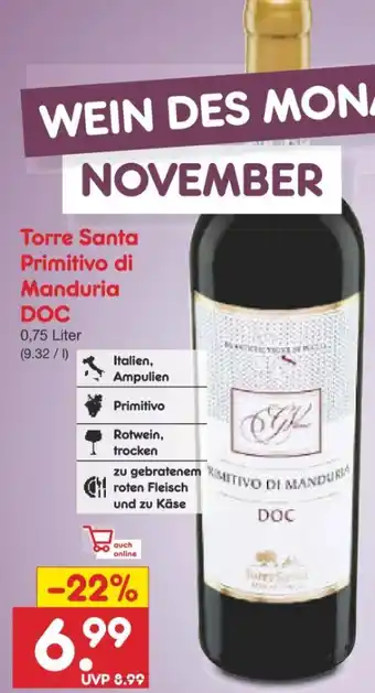 Netto Marken-Discount Torre Santa Primitivo di Manduria Angebot