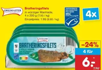 Netto Marken-Discount Dreimaster Bratheringsfilets Angebot