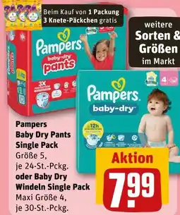 REWE Pampers baby dry pants single pack oder baby dry windeln single pack Angebot