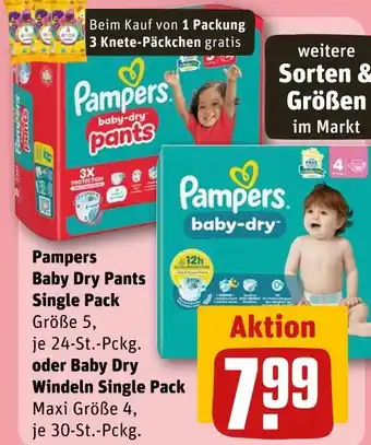 REWE Pampers baby dry pants single pack oder baby dry windeln single pack Angebot