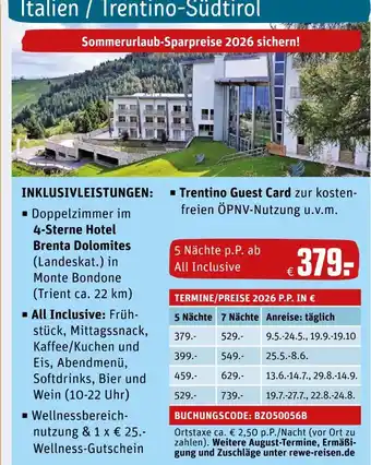 REWE Doppelzimmer im 4-sterne hotel brenta dolomites Angebot