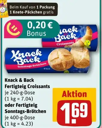 REWE Knack & back fertigteig croissants oder fertigteig sonntags-brötchen Angebot