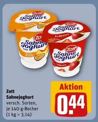 REWE Zott sahnejoghurt pfirsich-maracuja Angebot