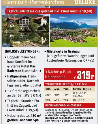 REWE Doppelzimmer seehaus komfort im 4-sterne hotel das badersee Angebot