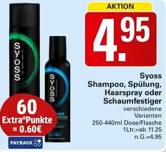 WEZ Syoss Shampoo, Spülung, Haarspray oder Schaumfestiger Angebot