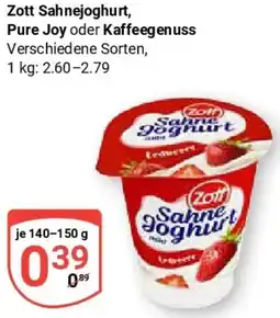 Globus Zott Sahnejoghurt, Pure Joy oder Kaffeegenuss Angebot