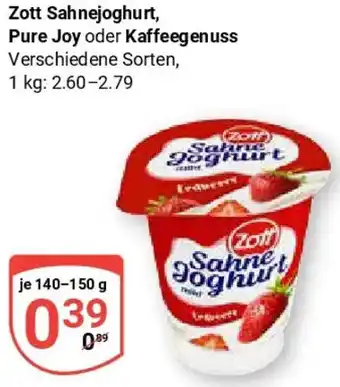 Globus Zott Sahnejoghurt, Pure Joy oder Kaffeegenuss Angebot