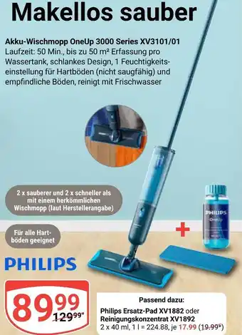 Globus Philips akku-wischmopp oneup 3000 series xv3101/01 Angebot