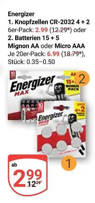 Globus Energizer knopfzellen cr-2032 4 + 2 Angebot