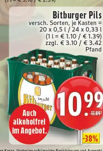 E-Center Bitburger pils 20 x 0,5 l Angebot