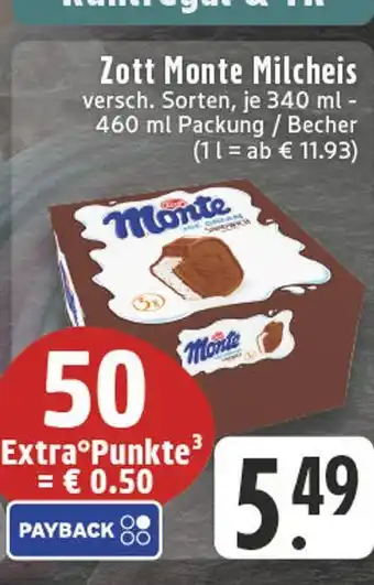 Edeka Zott monte milcheis Angebot