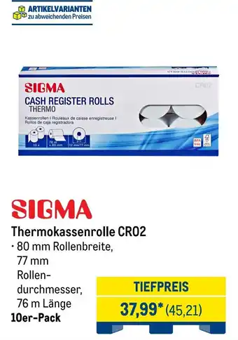 METRO SIGMA Thermokassenrolle CR02 Angebot