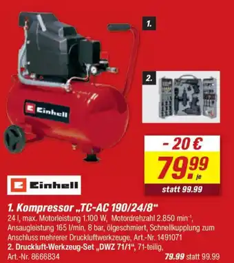 toom Baumarkt Einhell 1. Kompressor,,TC-AC 190/24/8" Angebot