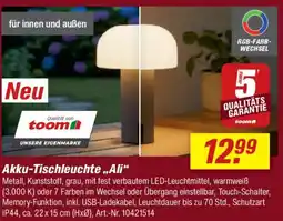 toom Baumarkt Akku-Tischleuchte „Ali" Angebot