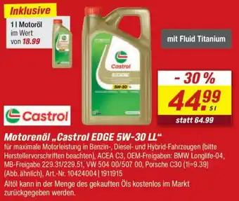 toom Baumarkt Castrol Motorenöl „Castrol EDGE 5W-30 LL" Angebot