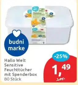 Budni Hallo Welt Sensitive Feuchttücher mit Spenderbox Angebot