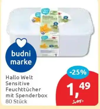 Budni Hallo Welt Sensitive Feuchttücher mit Spenderbox Angebot