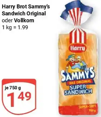 Globus Harry Brot Sammy's Sandwich Original oder Vollkorn Angebot