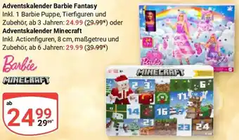 Globus Adventskalender Barbie Fantasy oder Adventskalender Minecraft Angebot