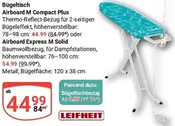 Globus LEIFHEIT Bügeltisch Airboard M Compact Plus oder Airboard Express M Solid Angebot