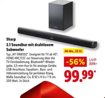 Lidl Sharp 2.1 soundbar mit drahtlosem subwoofer Angebot