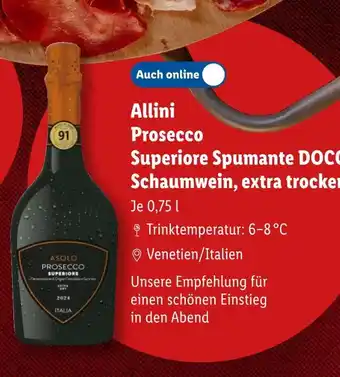Lidl Allini prosecco superiore spumante docg schaumwein, extra trocken Angebot