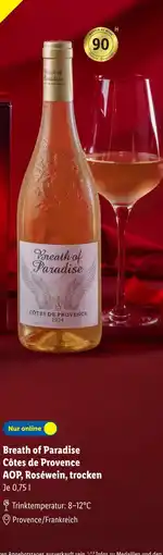 Lidl Breath of paradise côtes de provence aop, roséwein Angebot