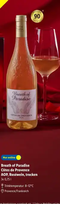 Lidl Breath of paradise côtes de provence aop, roséwein Angebot