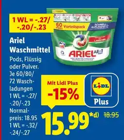 Lidl Ariel waschmittel pods, flüssig oder pulver Angebot