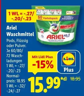 Lidl Ariel waschmittel pods, flüssig oder pulver Angebot