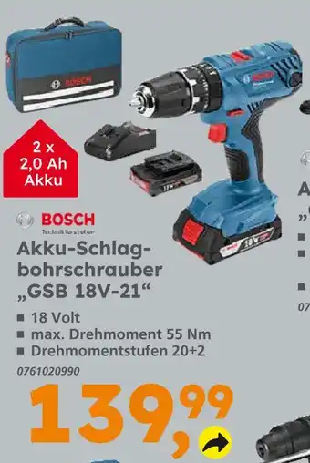 Globus Baumarkt Bosch akku-schlagbohrschrauber „gsb 18v-21“ Angebot