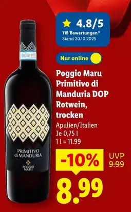 Lidl Poggio maru primitivo di manduria dop rotwein, trocken Angebot