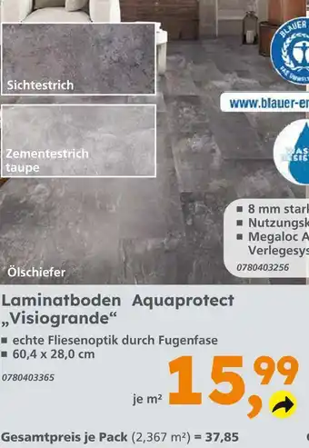 Globus Baumarkt Laminatboden aquaprotect 'visiogrande' Angebot