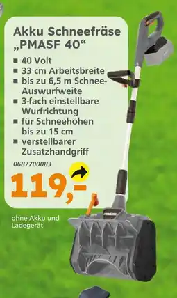 Globus Baumarkt Akku schneefräse pmasf 40 Angebot
